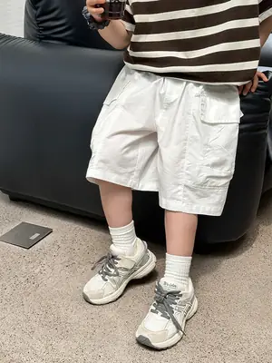 White Cargo Shorts for Kids 5-12 Years Lightweight Summer Wear