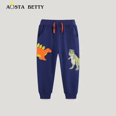Kids Dinosaur Pants Blue Cotton for Ages 2-5