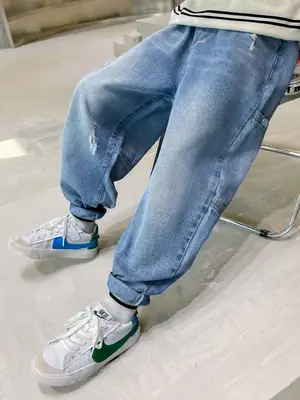 Kids Denim Jeans Blue Ripped Loose Fit 5-12Y