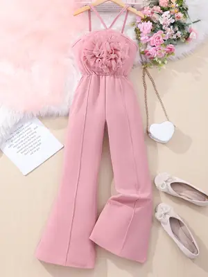 Pink Handmade Flower Trousers for Girls 7-12