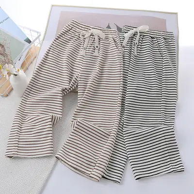 Striped Wide Leg Pants for Kids Cotton Summer Wear