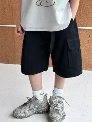Black Cargo Shorts for Kids, Cool & Comfortable, Large Pockets