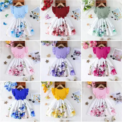 Butterfly Print Dress for Girls Multi Color Lightweight