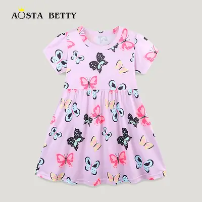 Kids Butterfly Print Dress Pink A-Line 2-5Y