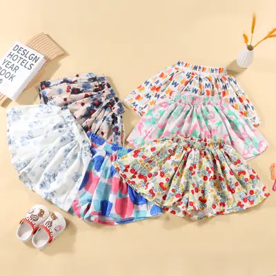 Kids Summer Floral Skirts Elastic Waist Warm Weather