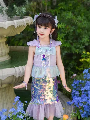 Mermaid Dress Purple Sequins for Girls Birthday School