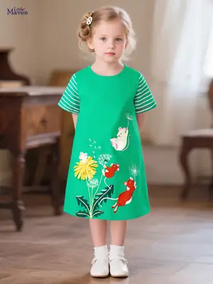 Green Embroidered Dolly Dress for Kids Summer Wear