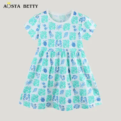 Kids Ocean Print Cotton Dress for Girls 3-8Y