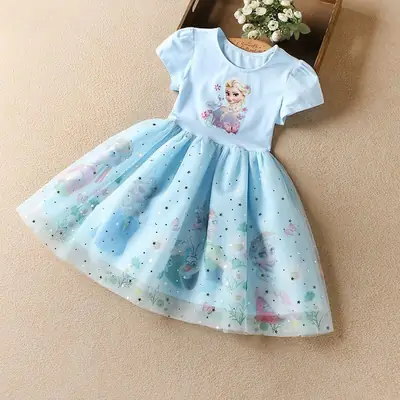Elsa Princess Light Blue Tulle Dress for Girls