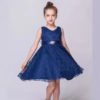 Blue Lace Princess Dress for Girls Wedding Birthday
