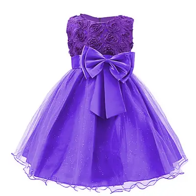 Purple 3D Rose Princess Dress for Girls
