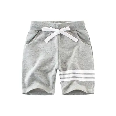 Kids Grey Striped Shorts with White Bow Tie
