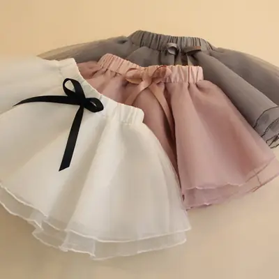 Puffy Skirt for Girls White Bow Elastic Waist