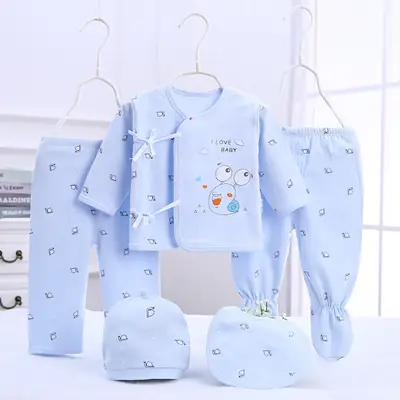 Baby Set Snail Print Cotton 5-Piece Light Blue