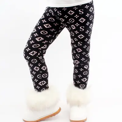 Kids Monochrome Fleece Leggings with Faux Fur Boots