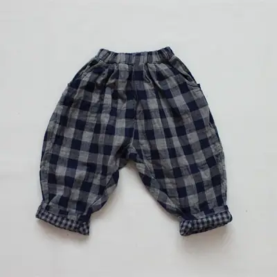 Navy Blue Plaid Cotton Shorts for Kids