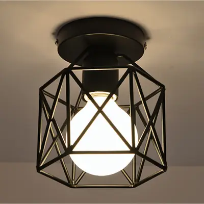 Modern Geometric Ceiling Lamp Black LED Warm Glow