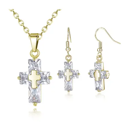 Cross Jewelry Set Gold Zircon Pakistani Women
