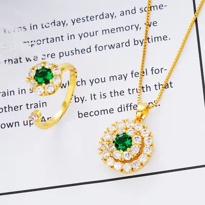 Green Zircon Ring & Pendant Set for Women