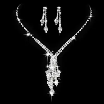 Premium Diamond Bridal Necklace & Earrings Set
