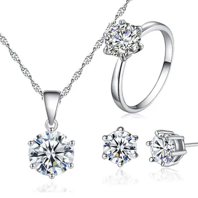 Silver Toned Zircon Ring & Pendant Set for Women