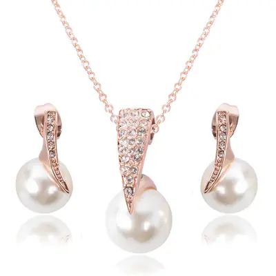 Rose Gold Pearl Pendant & Earrings Set for Weddings & Parties