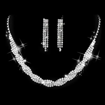 Dazzling Rhinestone Necklace & Earrings Set for Pakistani Women