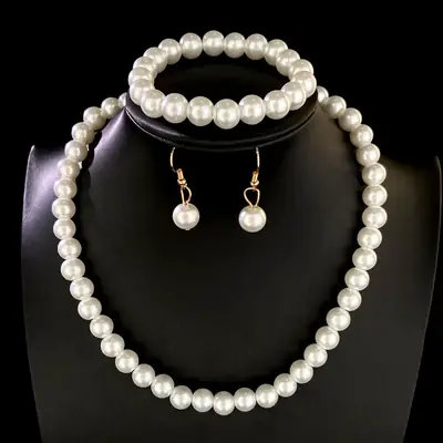 White Pearl Necklace & Earrings Set for Pakistani Women