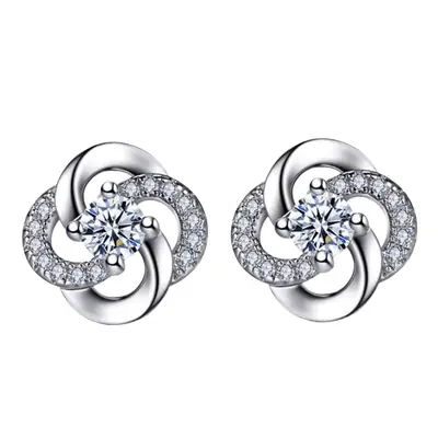 Rotating Love Zircon Earrings White Gold Studs
