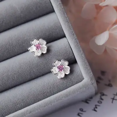 Cherry Blossom Earrings 925 Silver Purple Zircon