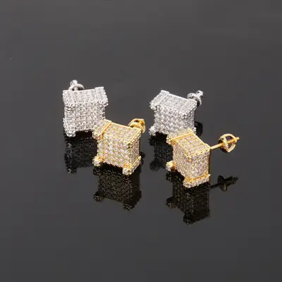 Square Zircon Earrings Gold Plated for Women