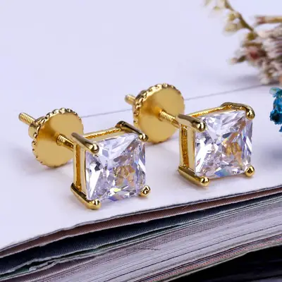 Gold Plated Square Zircon Earrings for Women