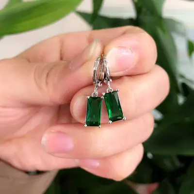 Green Square Earrings for Women & Men