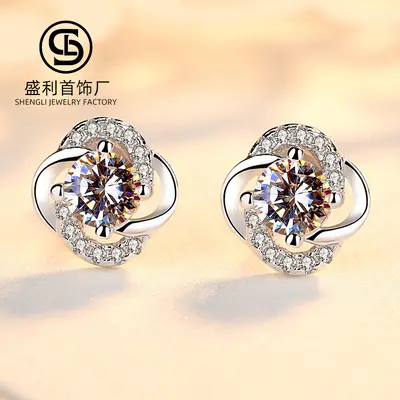 999 Silver Four Leaf Clover Earrings for Women