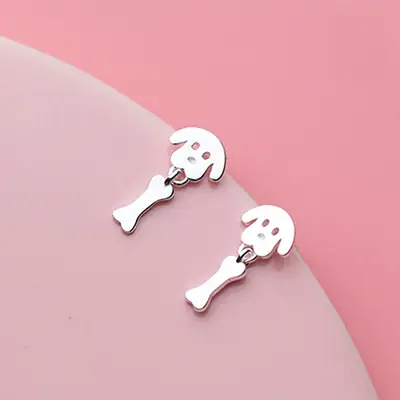 Korean Dog Bone Earrings S925 Silver Lightweight