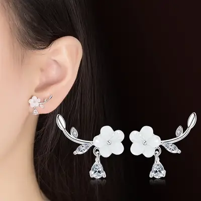 Silver Plated Flower Earrings for Women