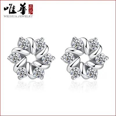 White Gold Flower Zircon Earrings for Women