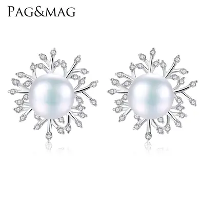 Pag& Mag Snowflake Pearl Earrings S925 Silver