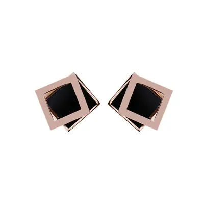 Rose Gold Rhombus Earrings Black Center Titanium Steel thumbnail 5