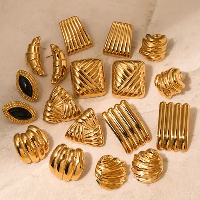 Gold Earrings Stainless Steel Modern Design Lightweight