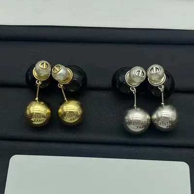 Pearl Dangle Earrings Gold Silver CD Logo Pakistani Women