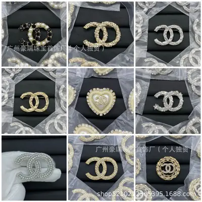 Double C Brooches Gold Diamond Pearl Luxury Wedding Office Wear