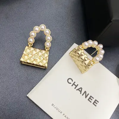 Pearl Embellished Bag Earrings Gold Tone Lightweight