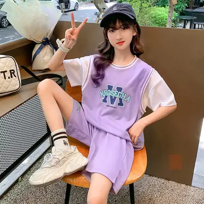 Girls Purple Basketball Suit Set Summer Quick-Drying