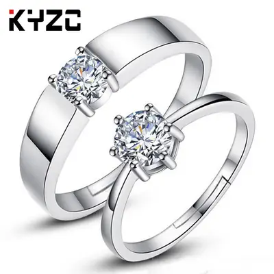 Korean Style Single Diamond Open Ring for Women Wedding 925 Silver