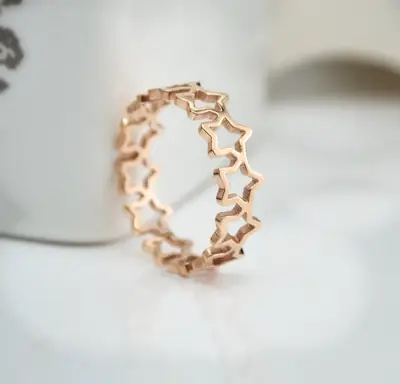 Women's Korean Rose Gold Star Hollow Ring Stainless Steel Fashion Jewelry