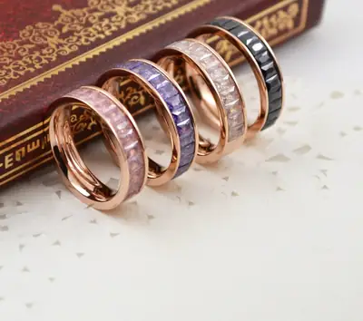 Rose Gold Diamond Titanium Ring Silver Plated
