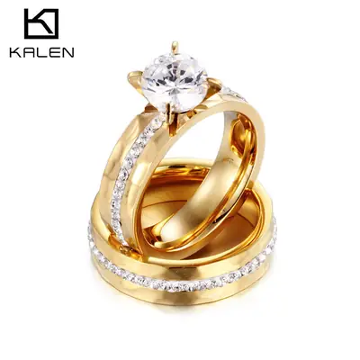 Women's Golden Titanium Steel Couple Ring Valentine Gift