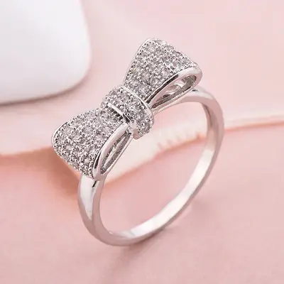 Women Zircon Bow Ring White Affordable Daily Wear Jewelry
