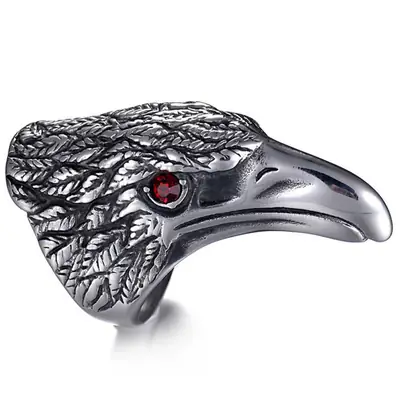Men Stainless Steel Eagle Head Ring Trendy Punk Style